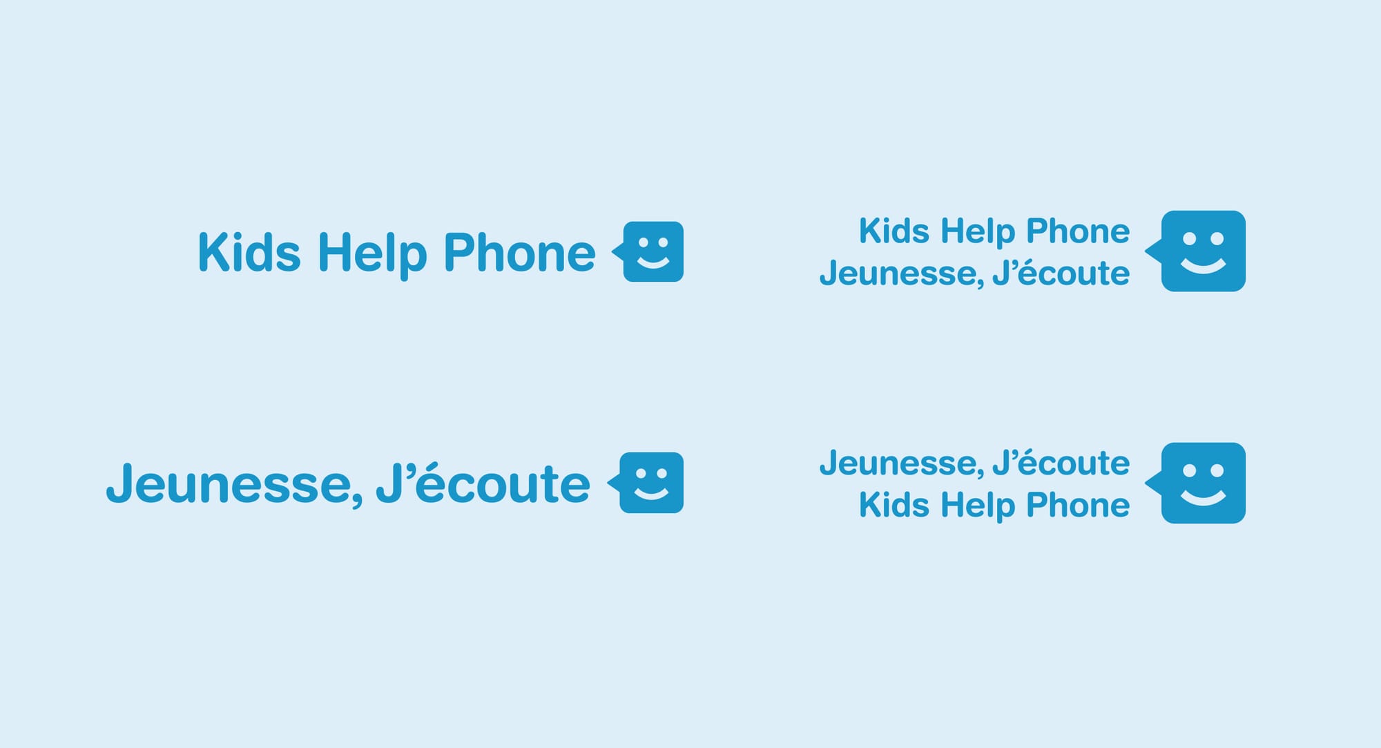 Blue rounded text saying "Kids Help Phone" is written next to a square text-bubble with a simple smiley face